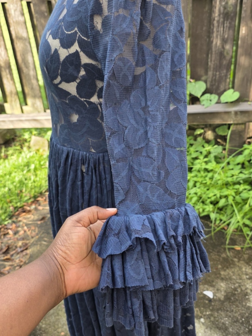 Elegant Navy Blue Floral Lace Maxi Dress - Picture 6 of 7